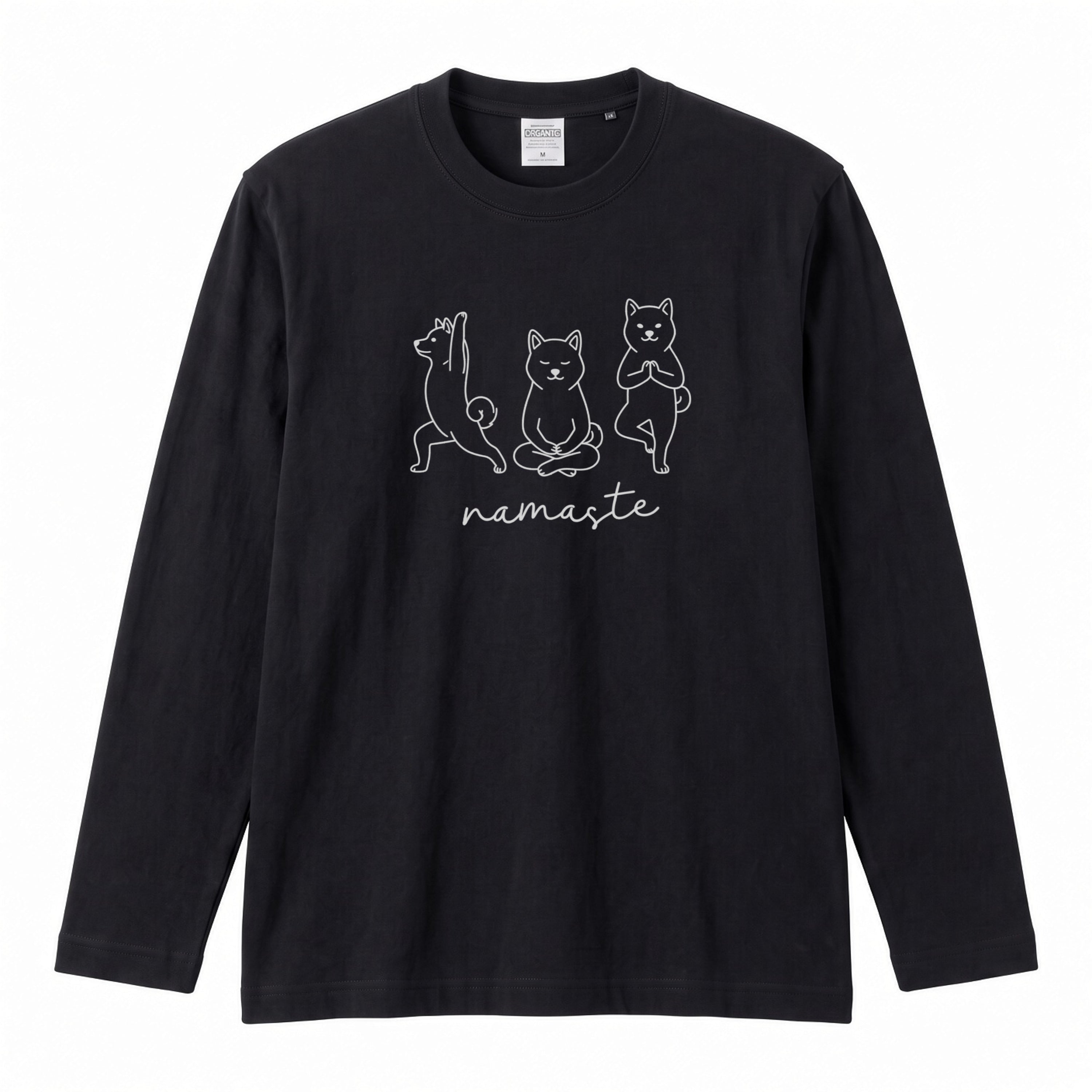 SHIBA NAMASTE | 柴犬 ヨガ 瞑想 イラスト かわいい ワンポイント 長袖Tシャツ【犬好き・ルームウェア・カジュアル・ギフト】
